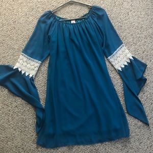 Blue dress with lace trim